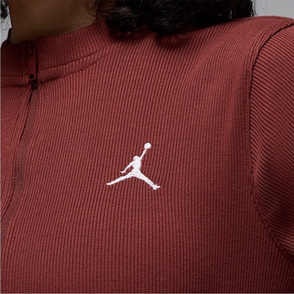 Jordan Small Dress 1/2-Zip Long-Sleeve Knit ribbed mini brown NWT - Picture 7 of 11